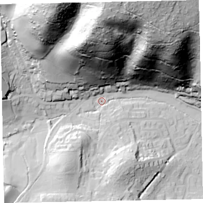 Shaded relief map of the ground around TA248RY, computed from Environment Agency LiDAR. The ground here sits at about 37 m above sea level and falls 133 m across the surrounding 800 m. Surface water reaching this point runs off ground lying to the north, 125.1 m higher.