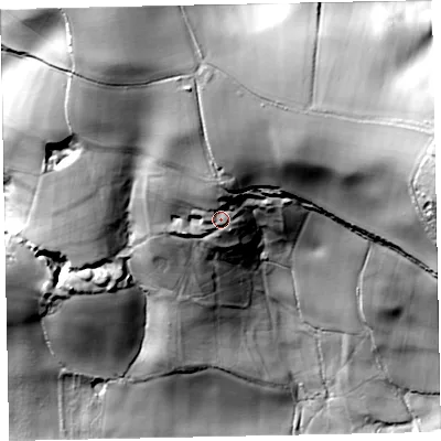 Shaded relief map of the ground around TA248SS, computed from Environment Agency LiDAR. The ground here sits at about 132 m above sea level and falls 111 m across the surrounding 800 m. Surface water reaching this point runs off ground lying to the north, 38.7 m higher.