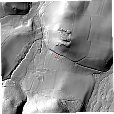 Shaded relief map of the ground around TA248TA, computed from Environment Agency LiDAR. The ground here sits at about 102 m above sea level and falls 109 m across the surrounding 800 m. Surface water reaching this point runs off ground lying to the north-north-east, 33.8 m higher.
