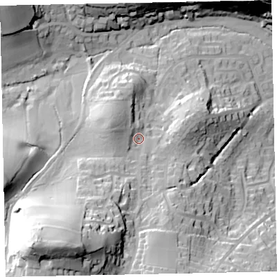 Shaded relief map of the ground around TA248UB, computed from Environment Agency LiDAR. The ground here sits at about 51 m above sea level and falls 68 m across the surrounding 800 m. Surface water reaching this point runs off ground lying to the south-south-west, 42.1 m higher.