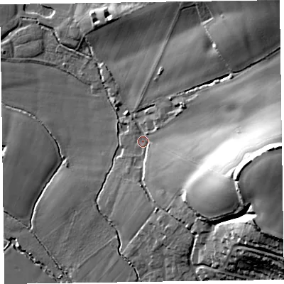Shaded relief map of the ground around TA26SE, computed from Environment Agency LiDAR. The ground here sits at about 28 m above sea level and falls 34 m across the surrounding 800 m. Surface water reaching this point runs off ground lying to the east, 28.8 m higher.