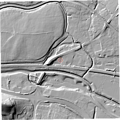 Shaded relief map of the ground around TA28BA, computed from Environment Agency LiDAR. The ground here sits at about 11 m above sea level and falls 32 m across the surrounding 800 m. Surface water reaching this point runs off ground lying to the west-south-west, 7.2 m higher.