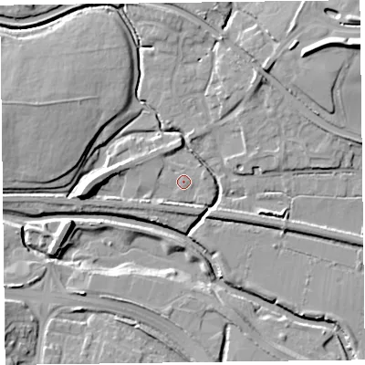 Shaded relief map of the ground around TA28BB, computed from Environment Agency LiDAR. The ground here sits at about 11 m above sea level and falls 15 m across the surrounding 800 m. Surface water reaching this point runs off ground lying to the west, 8.0 m higher.