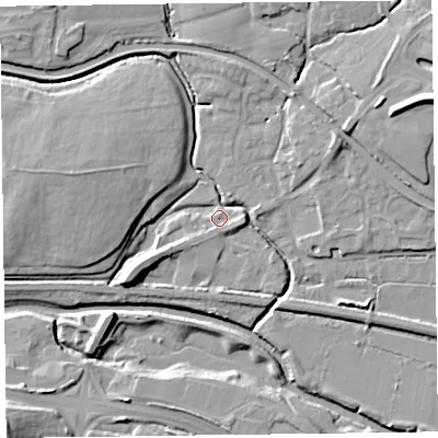 Shaded relief map of the ground around TA28BD, computed from Environment Agency LiDAR. The ground here sits at about 11 m above sea level and falls 19 m across the surrounding 800 m. Surface water reaching this point runs off ground lying to the west-north-west, 9.7 m higher.