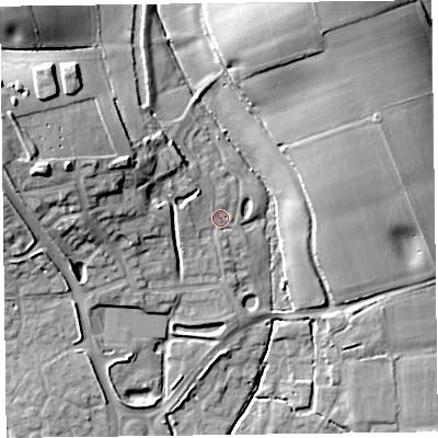 Shaded relief map of the ground around TA28FW, computed from Environment Agency LiDAR. The ground here sits at about 18 m above sea level and falls 21 m across the surrounding 800 m. Surface water reaching this point runs off ground lying to the north-west, 7.7 m higher.