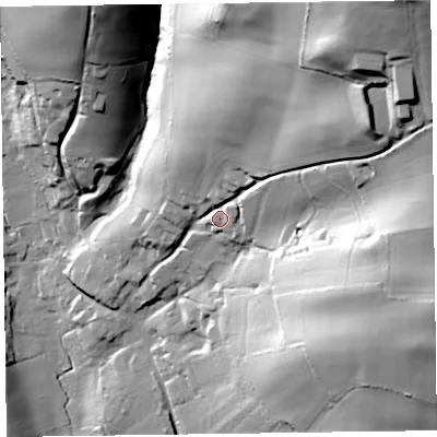 Shaded relief map of the ground around TA28HR, computed from Environment Agency LiDAR. The ground here sits at about 92 m above sea level and falls 102 m across the surrounding 800 m. Surface water reaching this point runs off ground lying to the north-east, 73.8 m higher.