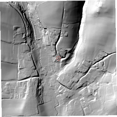 Shaded relief map of the ground around TA28HU, computed from Environment Agency LiDAR. The ground here sits at about 74 m above sea level and falls 81 m across the surrounding 800 m. Surface water reaching this point runs off ground lying to the north, 47.2 m higher.