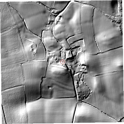 Shaded relief map of the ground around TA28LB, computed from Environment Agency LiDAR. The ground here sits at about 55 m above sea level and falls 39 m across the surrounding 800 m. Surface water reaching this point runs off ground lying to the north-north-east, 19.2 m higher.