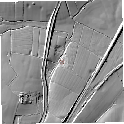Shaded relief map of the ground around TA35AL, computed from Environment Agency LiDAR. The ground here sits at about 10 m above sea level and falls 18 m across the surrounding 800 m. Surface water reaching this point runs off ground lying to the south, 9.8 m higher.