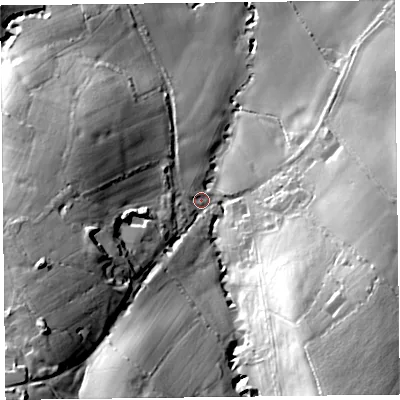 Shaded relief map of the ground around TA35BD, computed from Environment Agency LiDAR. The ground here sits at about 87 m above sea level and falls 47 m across the surrounding 800 m. Surface water reaching this point runs off ground lying to the south-east, 35.5 m higher.