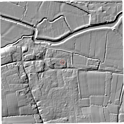 Shaded relief map of the ground around TA35JF, computed from Environment Agency LiDAR. The ground here sits at about 10 m above sea level and falls 9 m across the surrounding 800 m. Surface water reaching this point runs off ground lying to the west-south-west, 7.5 m higher.