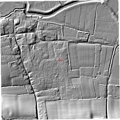 Shaded relief map of the ground around TA35JJ, computed from Environment Agency LiDAR. The ground here sits at about 10 m above sea level and falls 20 m across the surrounding 800 m. Surface water reaching this point runs off ground lying to the south-west, 16.6 m higher.