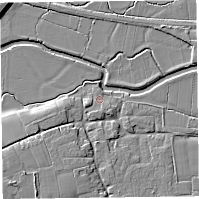 Shaded relief map of the ground around TA35LH, computed from Environment Agency LiDAR. The ground here sits at about 11 m above sea level and falls 11 m across the surrounding 800 m. Surface water reaching this point runs off ground lying to the south-south-west, 2.4 m higher.