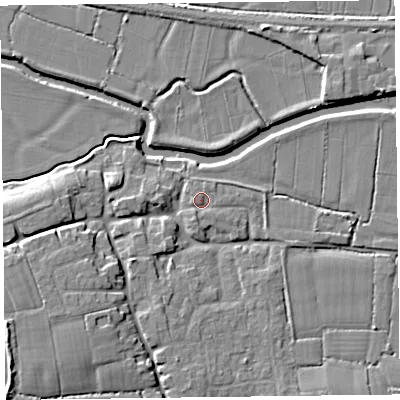 Shaded relief map of the ground around TA35LW, computed from Environment Agency LiDAR. The ground here sits at about 11 m above sea level and falls 11 m across the surrounding 800 m. Surface water reaching this point runs off ground lying to the south-south-west, 1.1 m higher.