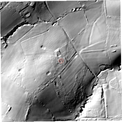 Shaded relief map of the ground around TA35SJ, computed from Environment Agency LiDAR. The ground here sits at about 116 m above sea level and falls 48 m across the surrounding 800 m. Surface water reaching this point runs off ground lying to the south-west, 10.8 m higher.