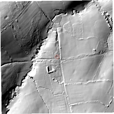 Shaded relief map of the ground around TA35SL, computed from Environment Agency LiDAR. The ground here sits at about 116 m above sea level and falls 54 m across the surrounding 800 m. Surface water reaching this point runs off ground lying to the south-east, 31.7 m higher.