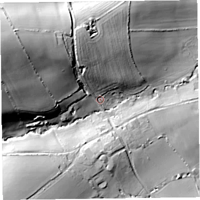 Shaded relief map of the ground around TA35SP, computed from Environment Agency LiDAR. The ground here sits at about 102 m above sea level and falls 53 m across the surrounding 800 m. Surface water reaching this point runs off ground lying to the west-north-west, 42.3 m higher.