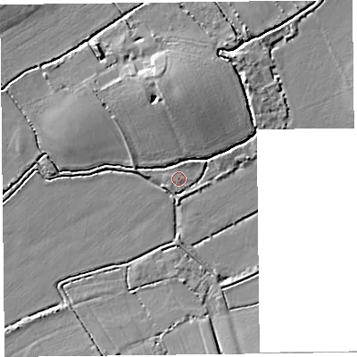 Shaded relief map of the ground around TA36DS, computed from Environment Agency LiDAR. The ground here sits at about 7 m above sea level and falls 8 m across the surrounding 800 m. Surface water reaching this point runs off ground lying to the north-north-east, 0.7 m higher.