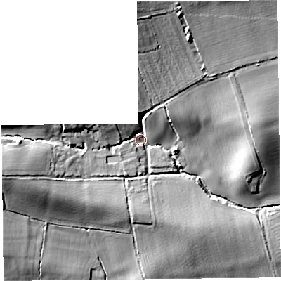 Shaded relief map of the ground around TA36PH, computed from Environment Agency LiDAR. The ground here sits at about 20 m above sea level and falls 21 m across the surrounding 800 m. Surface water reaching this point runs off ground lying to the north, 15.7 m higher.