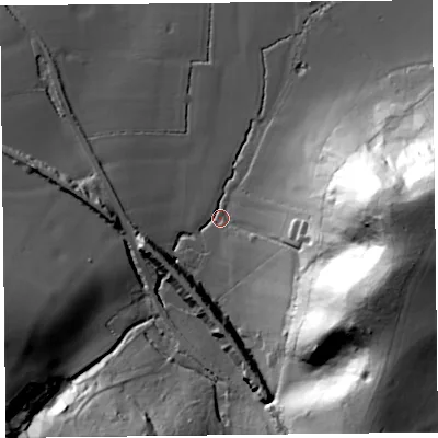 Shaded relief map of the ground around TA36SL, computed from Environment Agency LiDAR. The ground here sits at about 22 m above sea level and falls 69 m across the surrounding 800 m. Surface water reaching this point runs off ground lying to the east-south-east, 62.6 m higher.