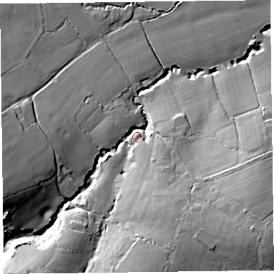 Shaded relief map of the ground around TA36TU, computed from Environment Agency LiDAR. The ground here sits at about 61 m above sea level and falls 27 m across the surrounding 800 m. Surface water reaching this point runs off ground lying to the west-south-west, 21.4 m higher.