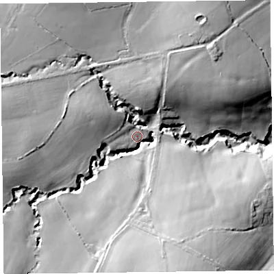 Shaded relief map of the ground around TA36UA, computed from Environment Agency LiDAR. The ground here sits at about 71 m above sea level and falls 32 m across the surrounding 800 m. Surface water reaching this point runs off ground lying to the south-south-east, 27.7 m higher.