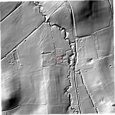 Shaded relief map of the ground around TA37AF, computed from Environment Agency LiDAR. The ground here sits at about 61 m above sea level and falls 25 m across the surrounding 800 m. Surface water reaching this point runs off ground lying to the south-west, 2.5 m higher.