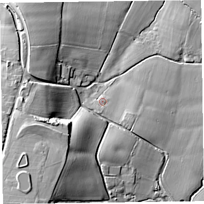 Shaded relief map of the ground around TA37BH, computed from Environment Agency LiDAR. The ground here sits at about 28 m above sea level and falls 31 m across the surrounding 800 m. Surface water reaching this point runs off ground lying to the south, 1.4 m higher.