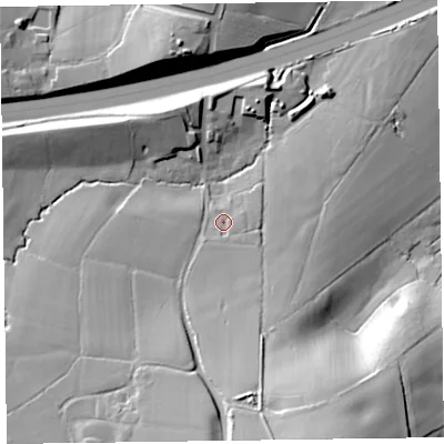 Shaded relief map of the ground around TA37PE, computed from Environment Agency LiDAR. The ground here sits at about 67 m above sea level and falls 40 m across the surrounding 800 m. Surface water reaching this point runs off ground lying to the south, 20.2 m higher.