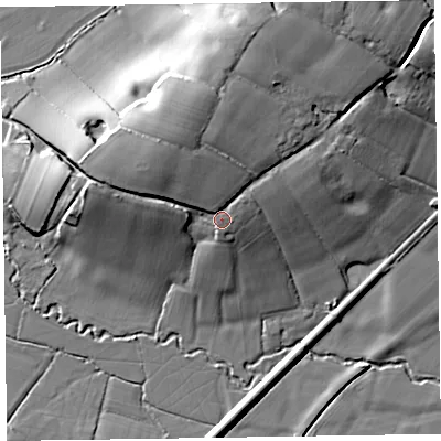 Shaded relief map of the ground around TA41AN, computed from Environment Agency LiDAR. The ground here sits at about 39 m above sea level and falls 18 m across the surrounding 800 m. Surface water reaching this point runs off ground lying to the north-west, 6.2 m higher.