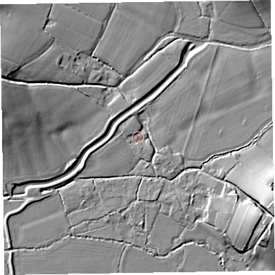 Shaded relief map of the ground around TA41AP, computed from Environment Agency LiDAR. The ground here sits at about 31 m above sea level and falls 15 m across the surrounding 800 m. Surface water reaching this point runs off ground lying to the east-south-east, 14.0 m higher.