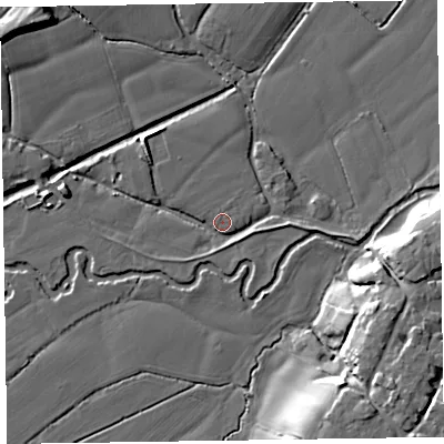 Shaded relief map of the ground around TA41HN, computed from Environment Agency LiDAR. The ground here sits at about 31 m above sea level and falls 16 m across the surrounding 800 m. Surface water reaching this point runs off ground lying to the west, 5.2 m higher.
