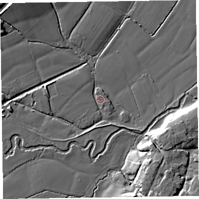 Shaded relief map of the ground around TA41HW, computed from Environment Agency LiDAR. The ground here sits at about 31 m above sea level and falls 16 m across the surrounding 800 m. Surface water reaching this point runs off ground lying to the west, 5.2 m higher.