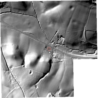 Shaded relief map of the ground around TA41RD, computed from Environment Agency LiDAR. The ground here sits at about 69 m above sea level and falls 69 m across the surrounding 800 m. Surface water reaching this point runs off ground lying to the south-south-west, 63.6 m higher.