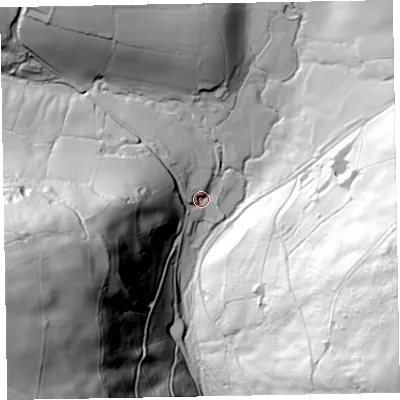 Shaded relief map of the ground around TA42HJ, computed from Environment Agency LiDAR. The ground here sits at about 168 m above sea level and falls 124 m across the surrounding 800 m. Surface water reaching this point runs off ground lying to the west-south-west, 81.0 m higher.