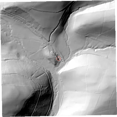 Shaded relief map of the ground around TA42QN, computed from Environment Agency LiDAR. The ground here sits at about 169 m above sea level and falls 115 m across the surrounding 800 m. Surface water reaching this point runs off ground lying to the north-north-west, 71.9 m higher.