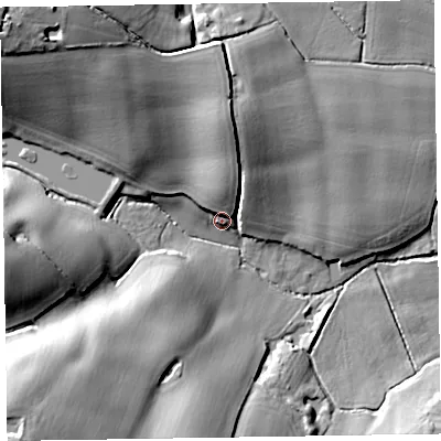 Shaded relief map of the ground around TA43AH, computed from Environment Agency LiDAR. The ground here sits at about 55 m above sea level and falls 32 m across the surrounding 800 m. Surface water reaching this point runs off ground lying to the north, 10.0 m higher.
