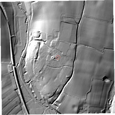 Shaded relief map of the ground around TA43HR, computed from Environment Agency LiDAR. The ground here sits at about 84 m above sea level and falls 37 m across the surrounding 800 m. Surface water reaching this point runs off ground lying to the north-north-east, 2.4 m higher.