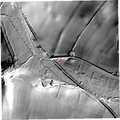 Shaded relief map of the ground around TA43HX, computed from Environment Agency LiDAR. The ground here sits at about 72 m above sea level and falls 42 m across the surrounding 800 m. Surface water reaching this point runs off ground lying to the north-north-east, 26.9 m higher.