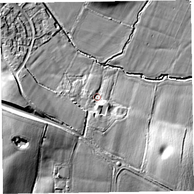 Shaded relief map of the ground around TA43LP, computed from Environment Agency LiDAR. The ground here sits at about 46 m above sea level and falls 16 m across the surrounding 800 m. Surface water reaching this point runs off ground lying to the west-south-west, 6.0 m higher.