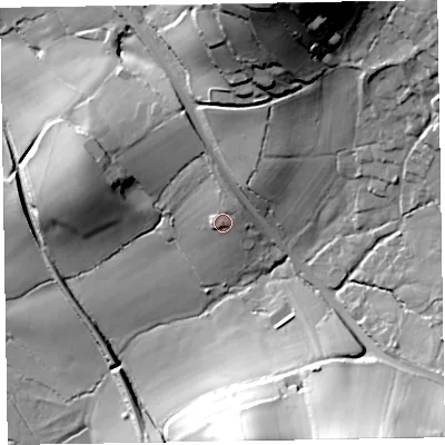 Shaded relief map of the ground around TA44EH, computed from Environment Agency LiDAR. The ground here sits at about 62 m above sea level and falls 56 m across the surrounding 800 m. Surface water reaching this point runs off ground lying to the north-north-east, 3.3 m higher.