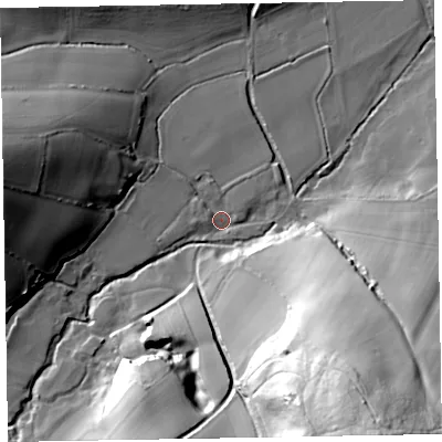 Shaded relief map of the ground around TA44HL, computed from Environment Agency LiDAR. The ground here sits at about 45 m above sea level and falls 67 m across the surrounding 800 m. Surface water reaching this point runs off ground lying to the south-south-east, 61.2 m higher.
