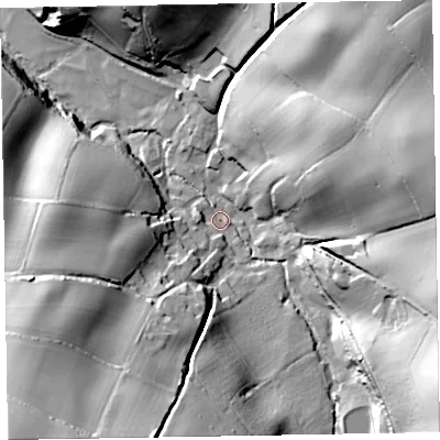Shaded relief map of the ground around TA44JB, computed from Environment Agency LiDAR. The ground here sits at about 84 m above sea level and falls 74 m across the surrounding 800 m. Surface water reaching this point runs off ground lying to the south-west, 67.0 m higher.