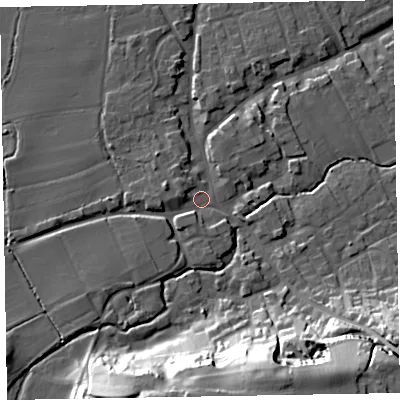 Shaded relief map of the ground around TA44PL, computed from Environment Agency LiDAR. The ground here sits at about 31 m above sea level and falls 38 m across the surrounding 800 m. Surface water reaching this point runs off ground lying to the south-south-west, 27.6 m higher.