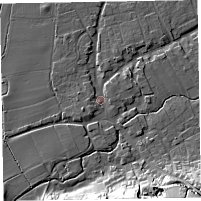 Shaded relief map of the ground around TA44PX, computed from Environment Agency LiDAR. The ground here sits at about 30 m above sea level and falls 35 m across the surrounding 800 m. Surface water reaching this point runs off ground lying to the south-west, 3.7 m higher.