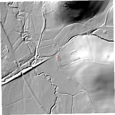 Shaded relief map of the ground around TA44RN, computed from Environment Agency LiDAR. The ground here sits at about 24 m above sea level and falls 39 m across the surrounding 800 m. Surface water reaching this point runs off ground lying to the east, 29.2 m higher.
