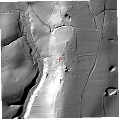Shaded relief map of the ground around TA51DU, computed from Environment Agency LiDAR. The ground here sits at about 100 m above sea level and falls 66 m across the surrounding 800 m. Surface water reaching this point runs off ground lying to the south-south-east, 13.3 m higher.