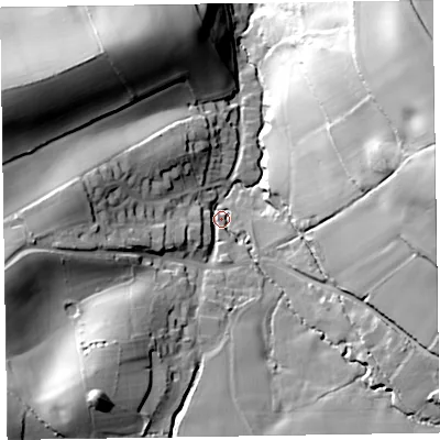 Shaded relief map of the ground around TA51EB, computed from Environment Agency LiDAR. The ground here sits at about 39 m above sea level and falls 67 m across the surrounding 800 m. Surface water reaching this point runs off ground lying to the east, 50.7 m higher.