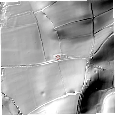 Shaded relief map of the ground around TA51EH, computed from Environment Agency LiDAR. The ground here sits at about 71 m above sea level and falls 67 m across the surrounding 800 m. Surface water reaching this point runs off ground lying to the south, 8.1 m higher.