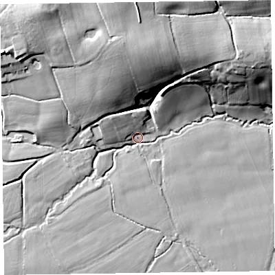 Shaded relief map of the ground around TA51JA, computed from Environment Agency LiDAR. The ground here sits at about 67 m above sea level and falls 30 m across the surrounding 800 m. Surface water reaching this point runs off ground lying to the north-north-west, 21.9 m higher.